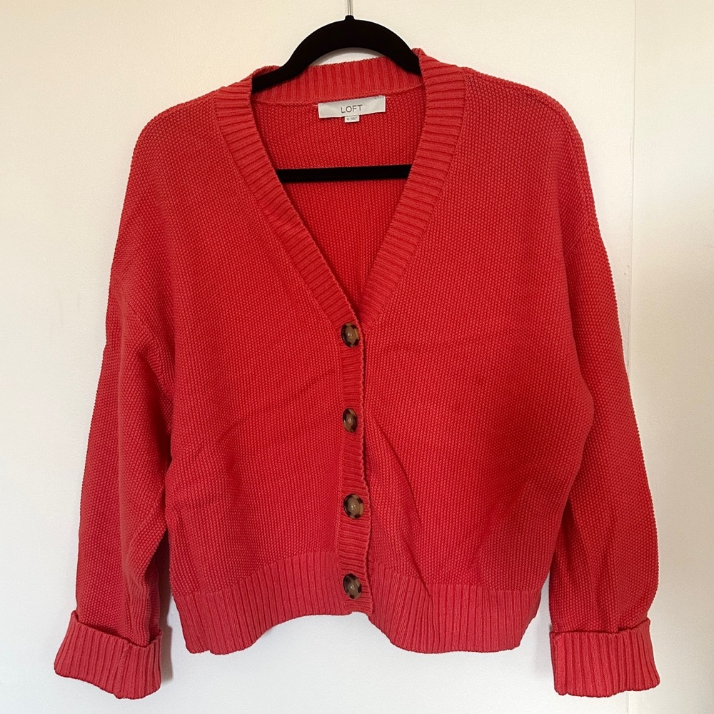 Loft Red Orange Cotton Cardigan